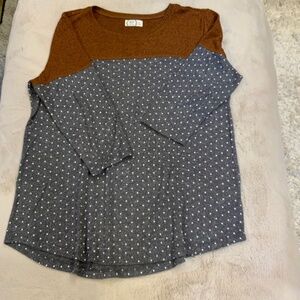 Maurice’s 24/7 Grey Brown White L 3|4 sleeve top Soft Cottagecore Normcore